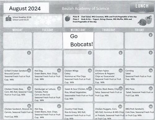 August 2024 Menu